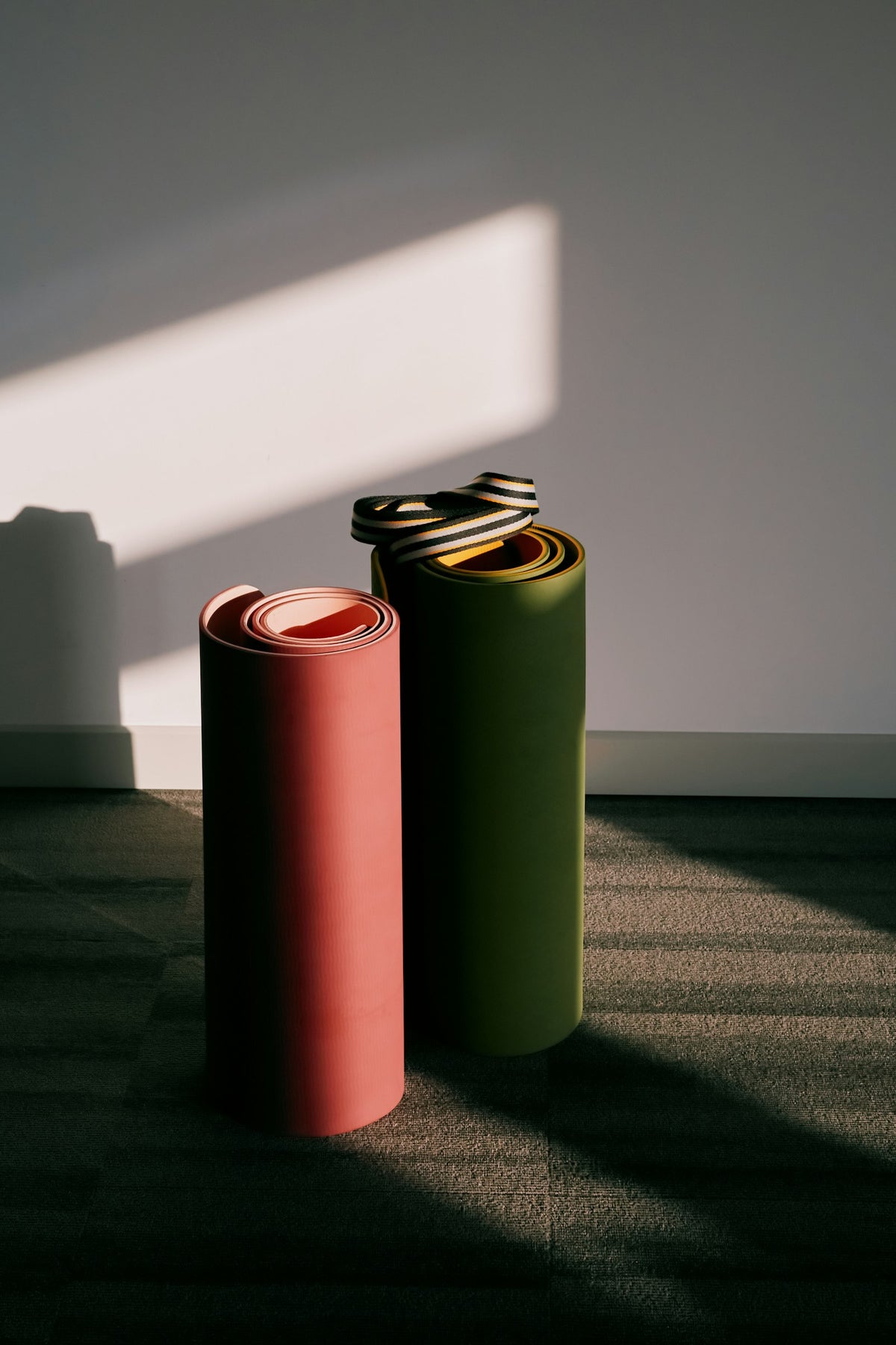 Premium yoga mats rolled up